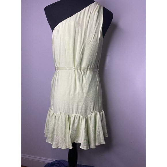 NWT BCBGeneration Womens Sz 4 Melon One Shoulder Ruffle Hem Belted Mini Dress - Picture 3 of 9